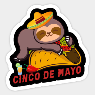 Taco Eating Sloth Cinco De Mayo Sticker